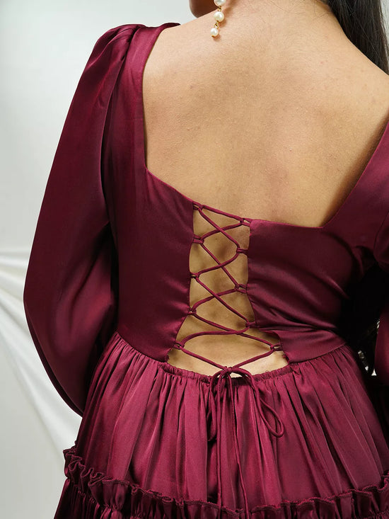 Maroon Tiered Ruffle Dress