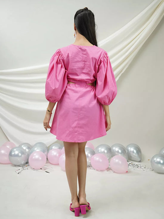 Fuchsia Cut-Out Puff Sleeve Mini Dress