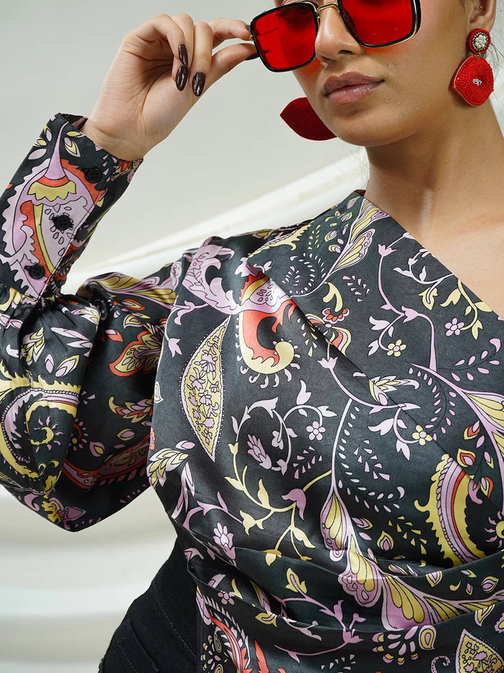 Luxe Paisley Satin Draped Top