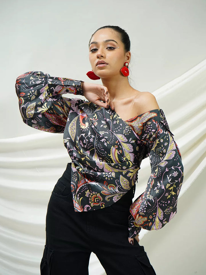 Luxe Paisley Satin Draped Top