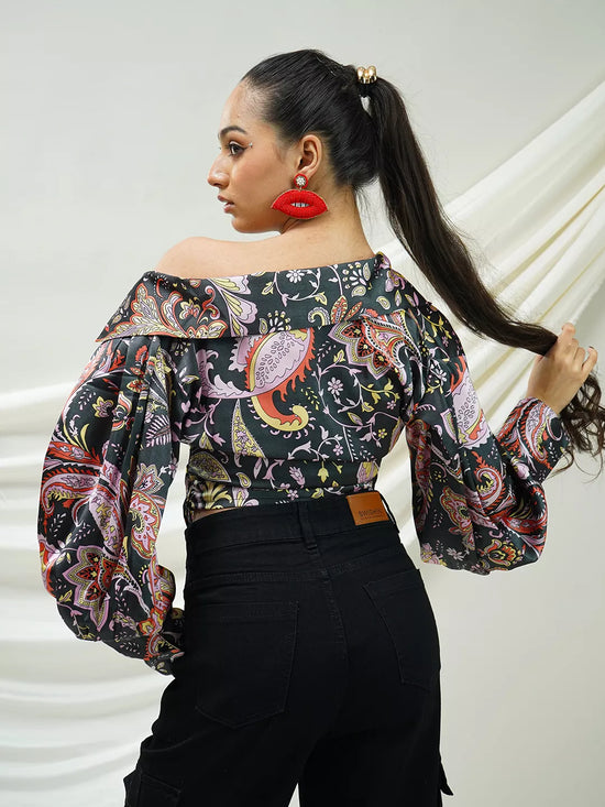 Luxe Paisley Satin Draped Top