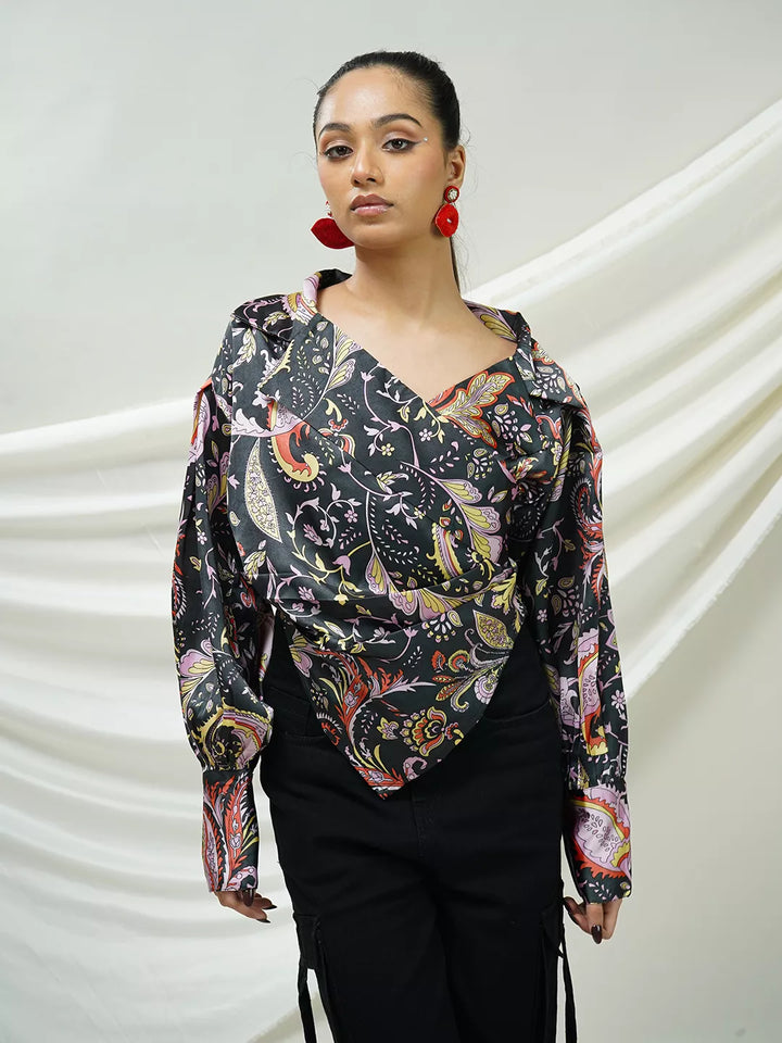 Luxe Paisley Satin Draped Top