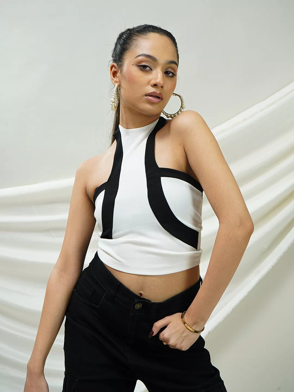 White Halter Neck Crop Top