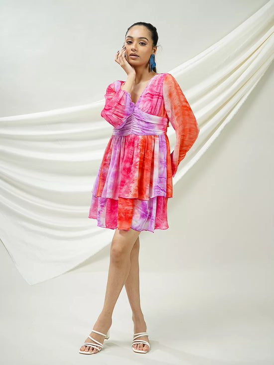 Sunset Tie-Dye Flared Dress