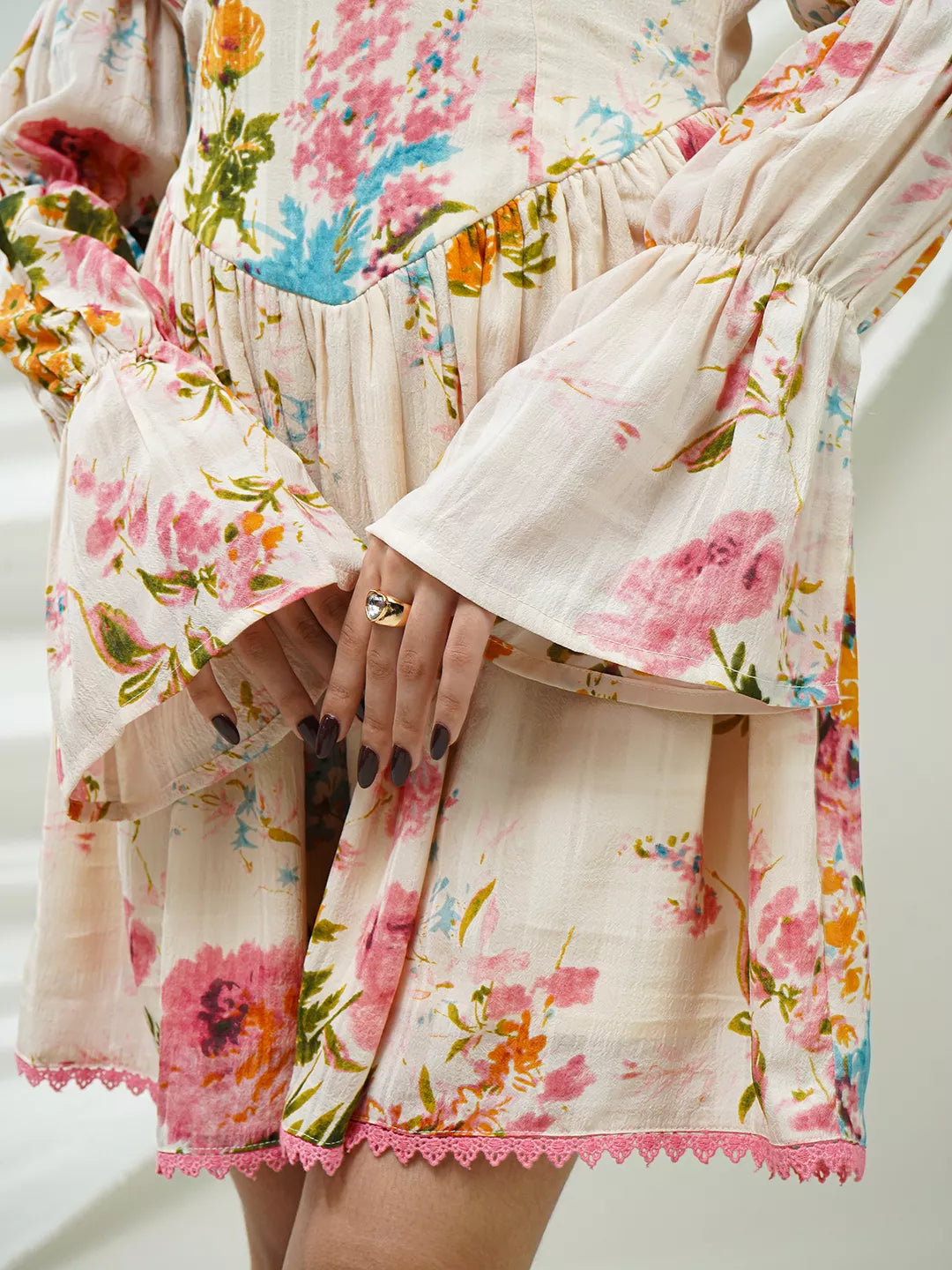 Vintage Floral Statement Sleeve Dress