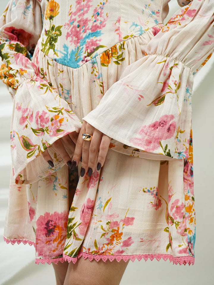 Vintage Floral Statement Sleeve Dress