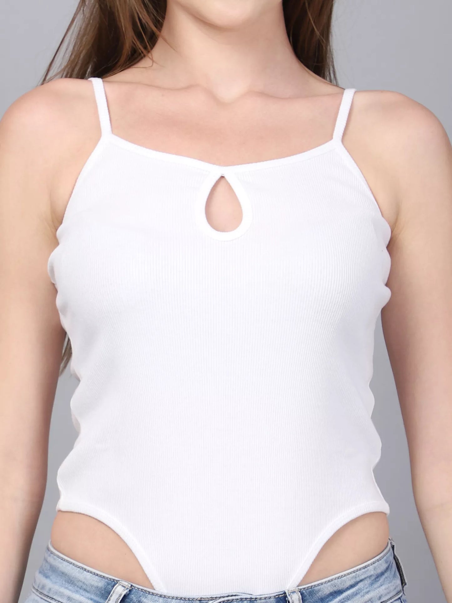 White Front Keyhole Bodysuit