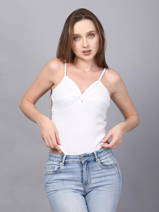 White Front Knot Bodysuit