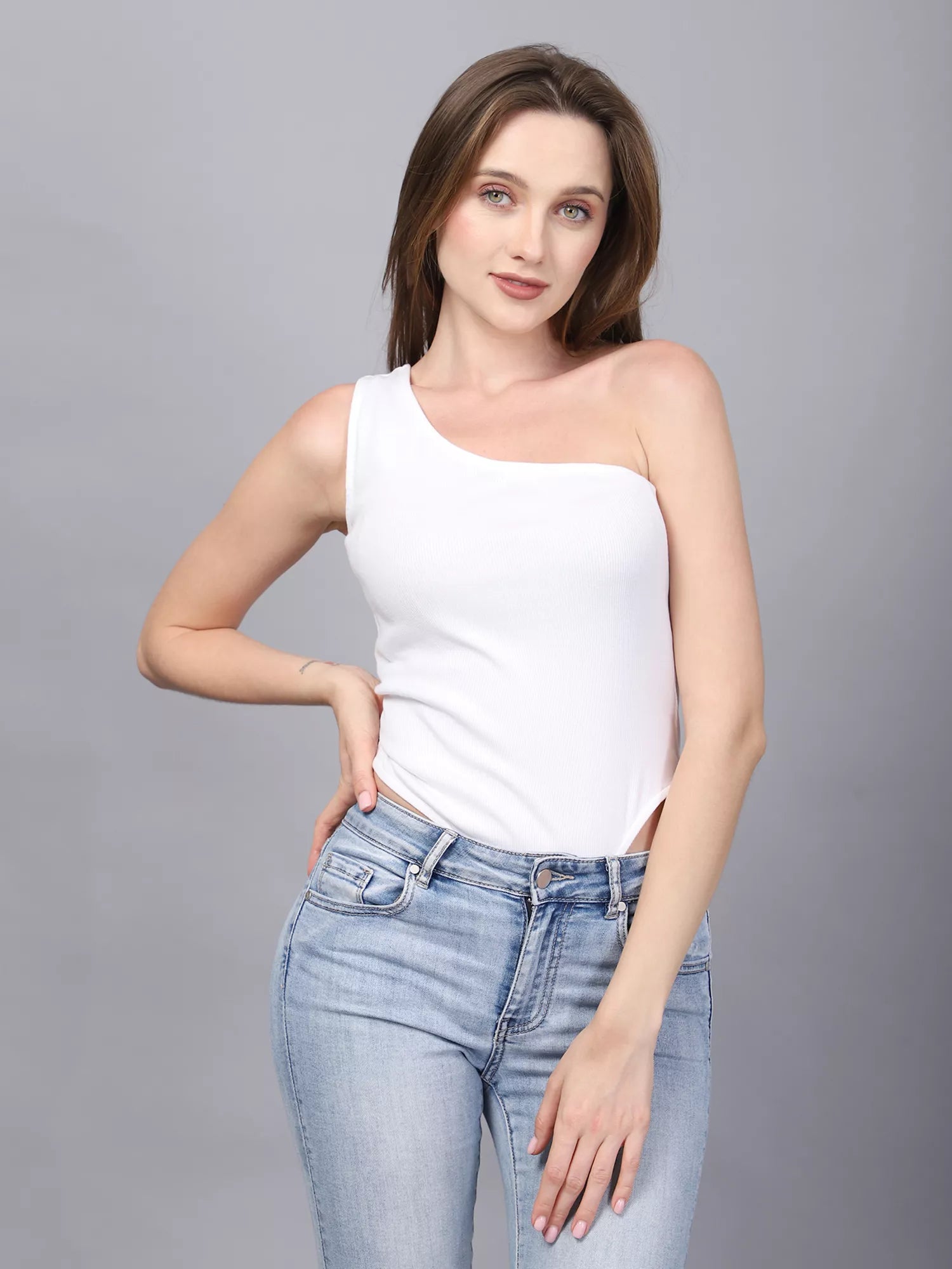 White One Shoulder Bodysuit