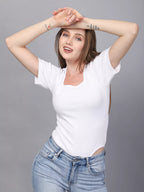 White Square Neck Bodysuit