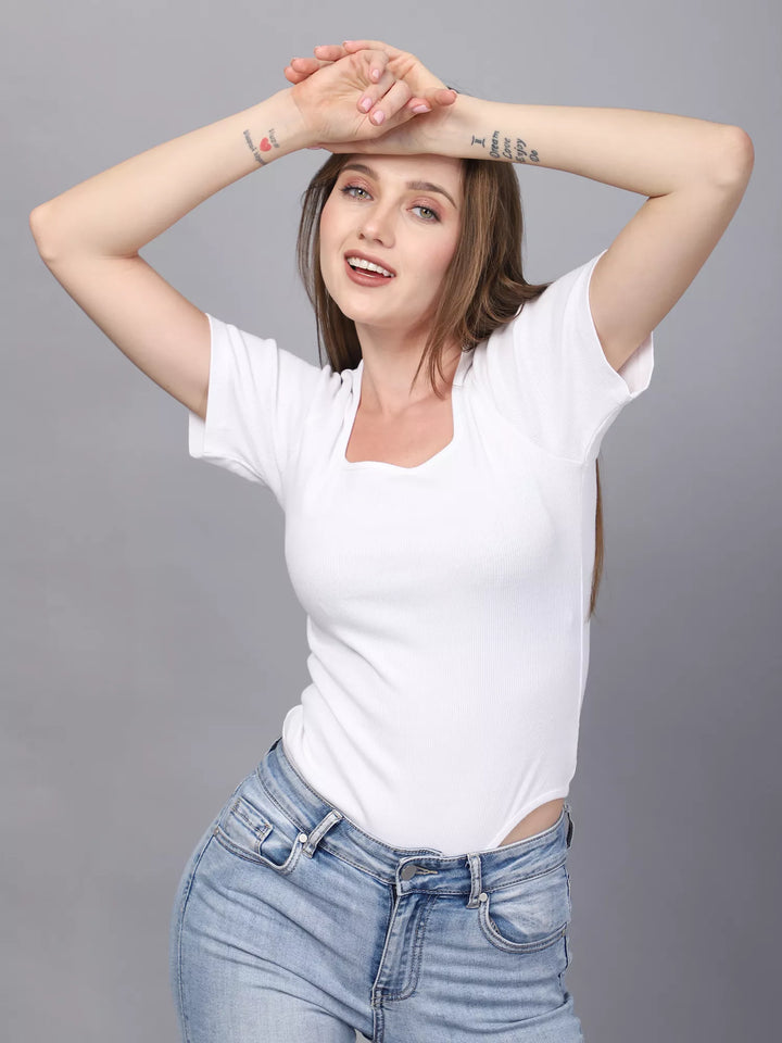 White Square Neck Bodysuit