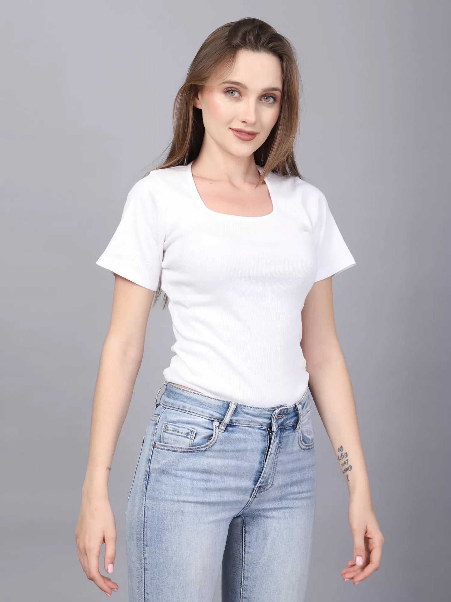 White Square Neck Bodysuit