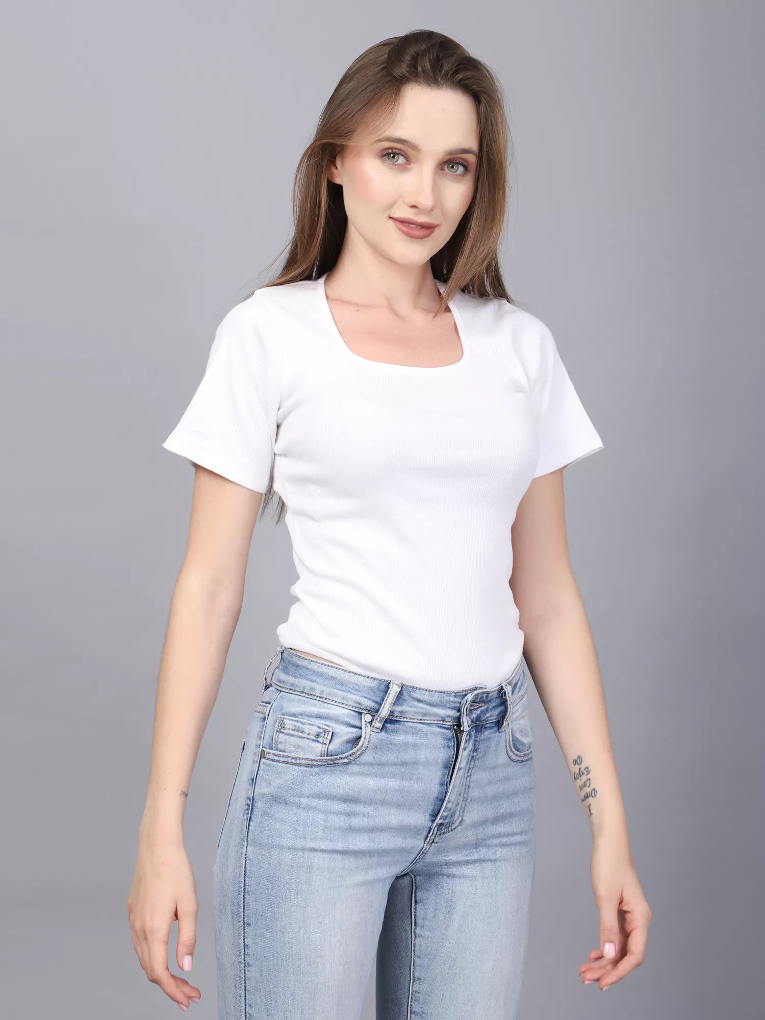 White Square Neck Bodysuit