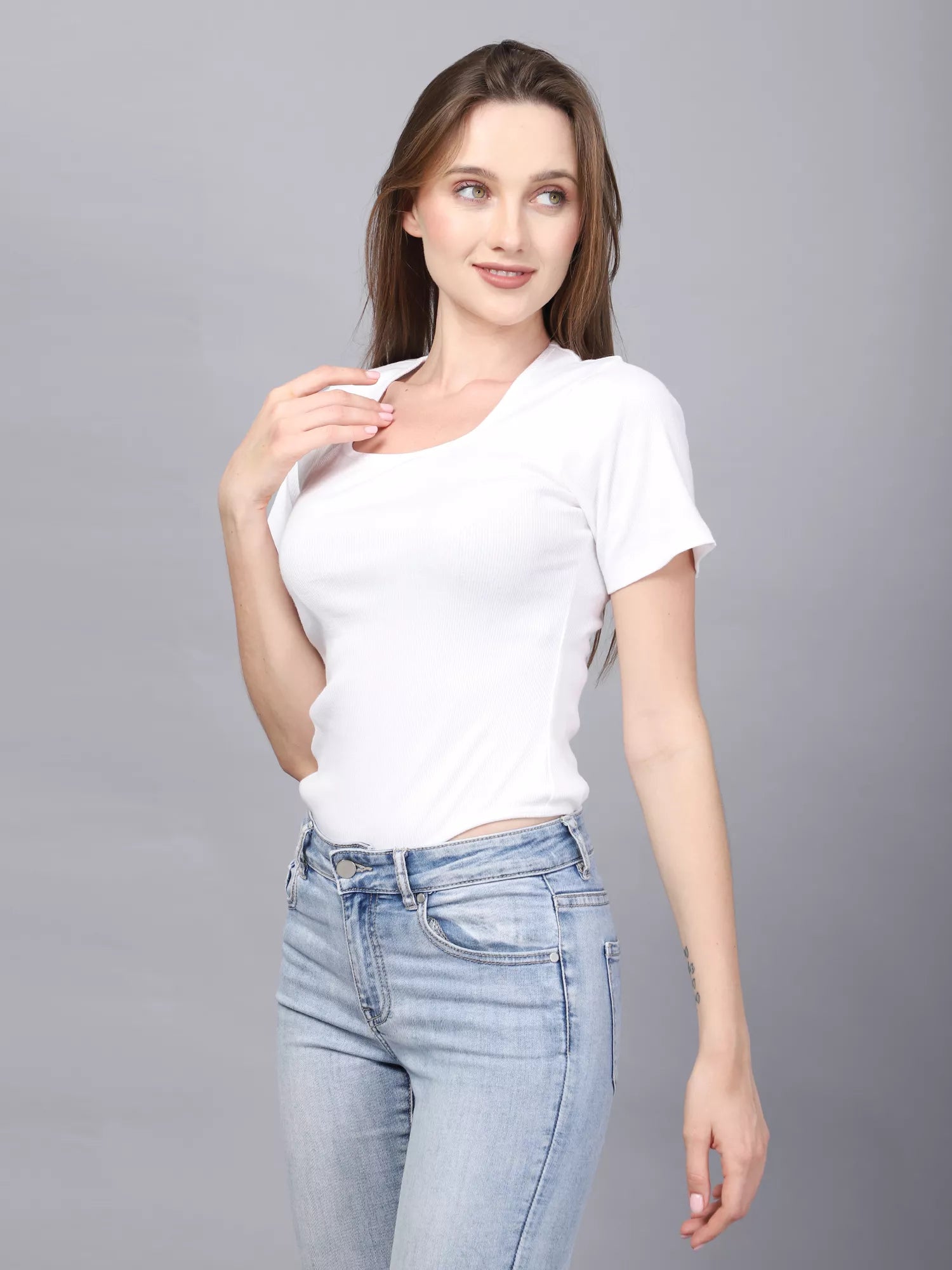 White Square Neck Bodysuit