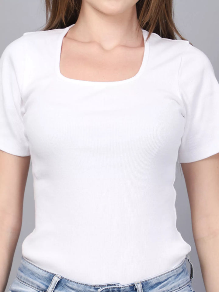 White Square Neck Bodysuit