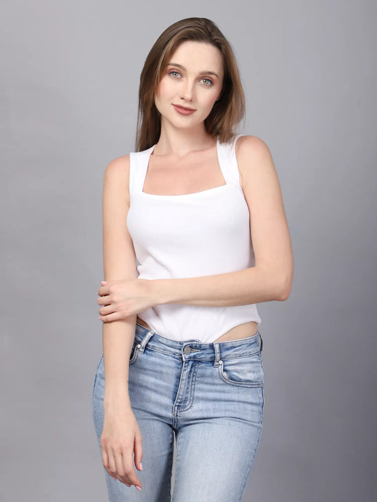 White Square Neck Sleeveless Bodysuit