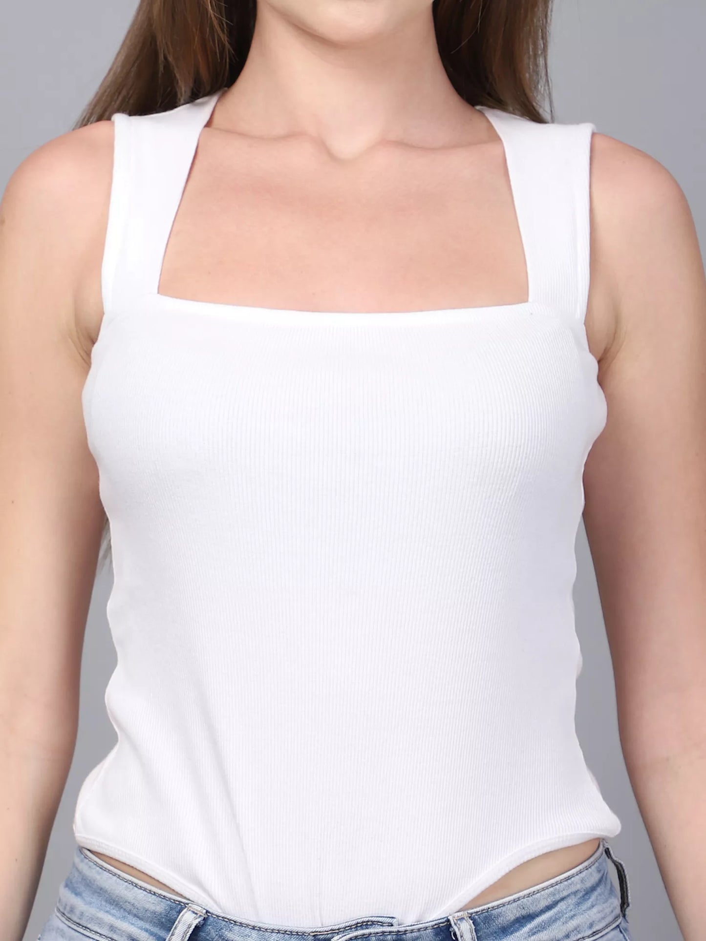 White Square Neck Sleeveless Bodysuit