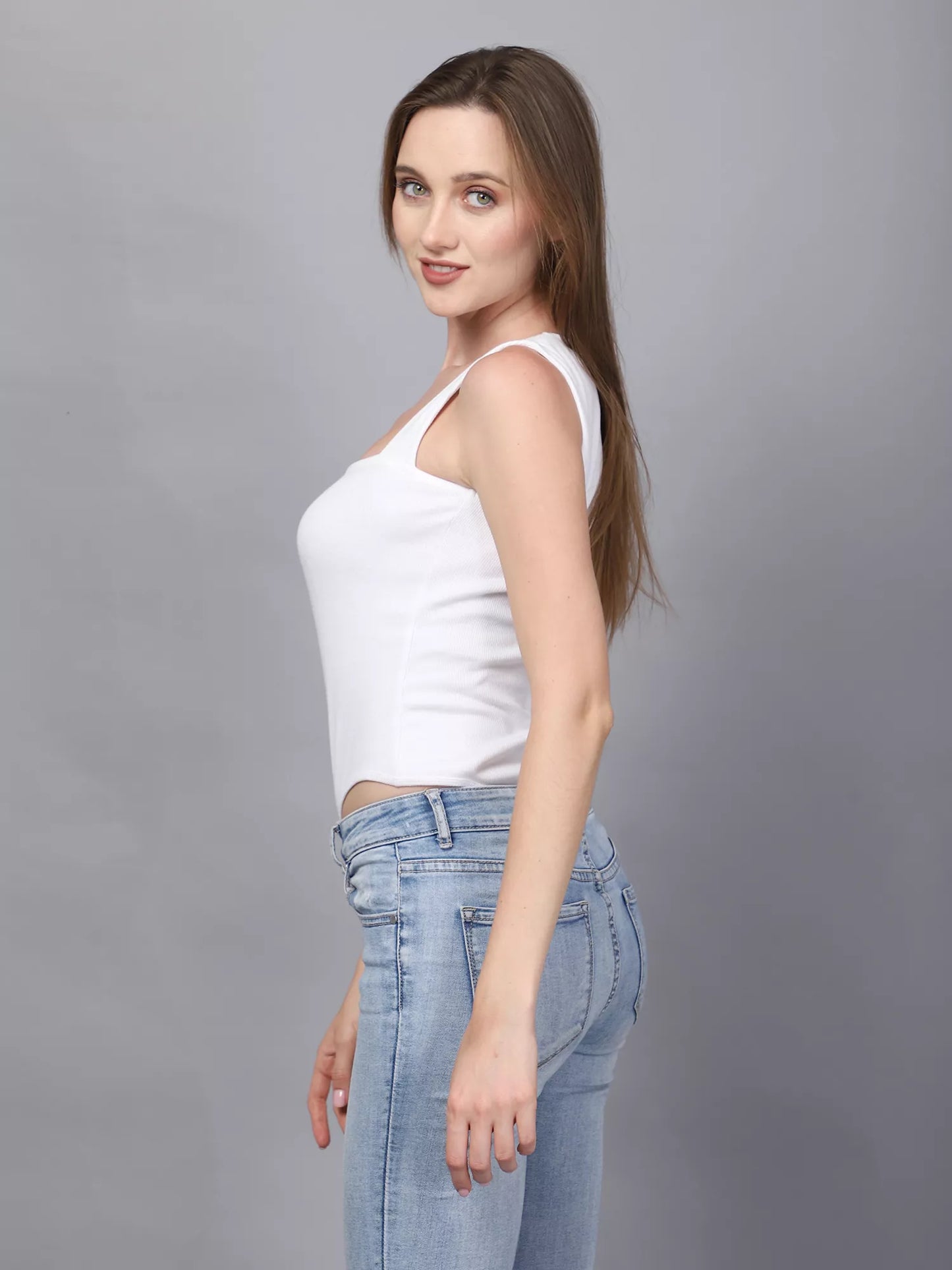 White Square Neck Sleeveless Bodysuit
