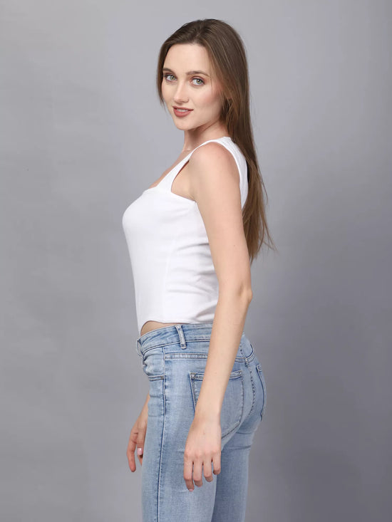 White Square Neck Sleeveless Bodysuit