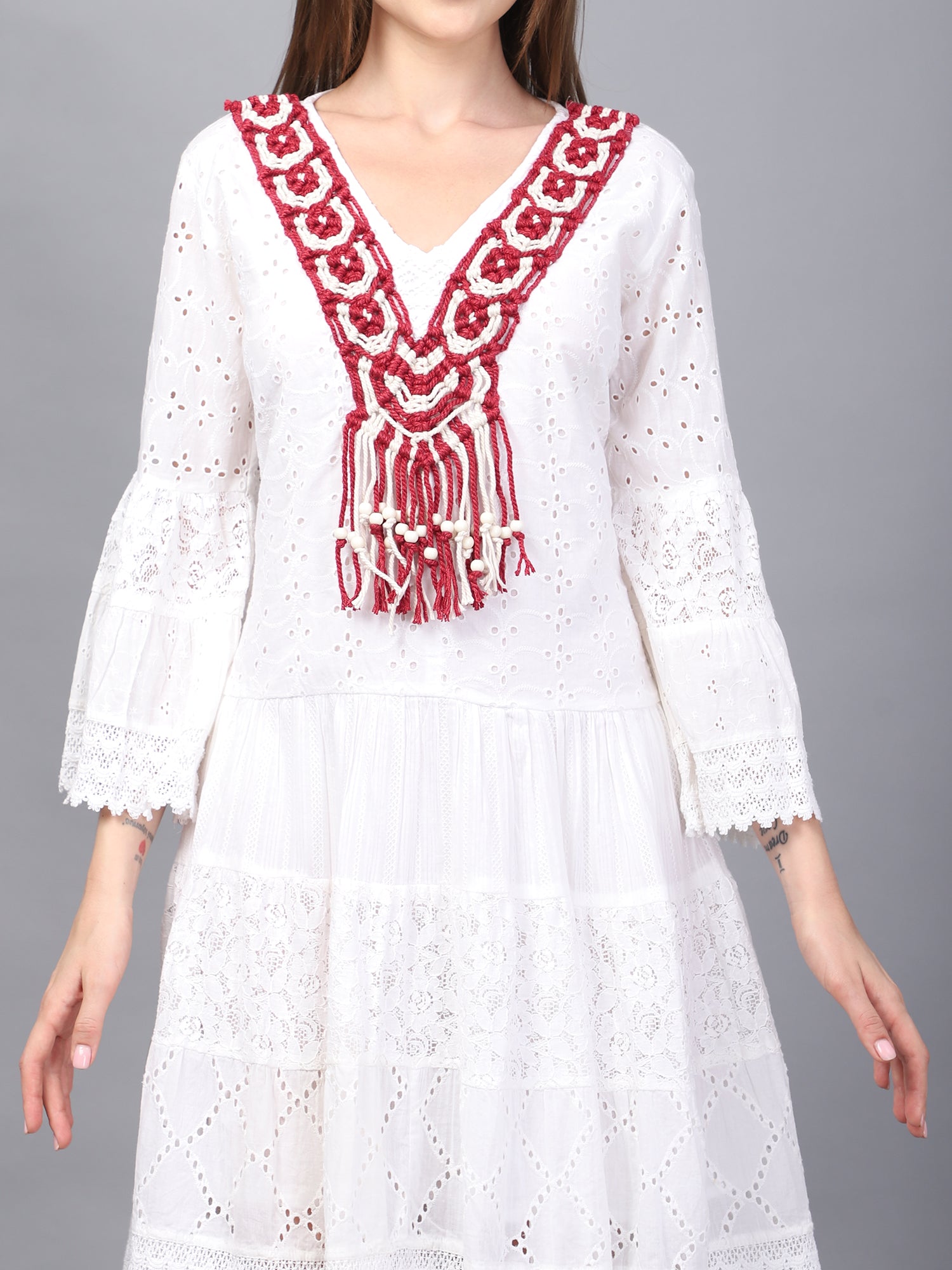 WHITE SCHIFFLI A-LINE DRESS