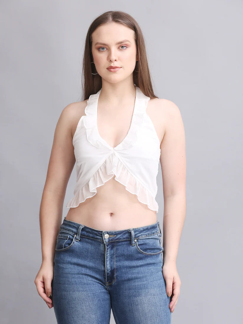 White HalterNeck Crop Top