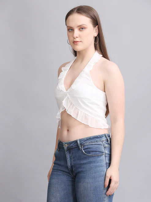White HalterNeck Crop Top