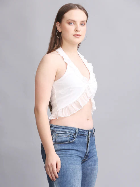 White HalterNeck Crop Top