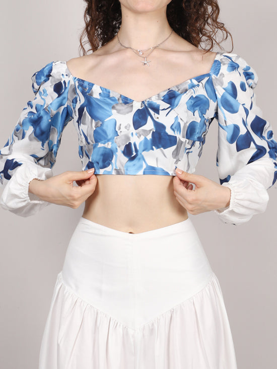 White Leaf Print Top With Skirt Cord Set