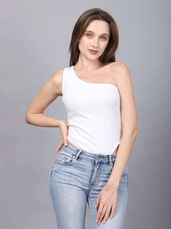 WHITE ONE SHOULDER BODYSUIT