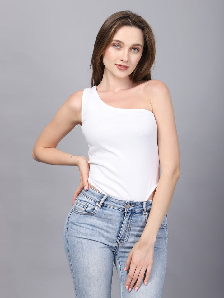 WHITE ONE SHOULDER BODYSUIT