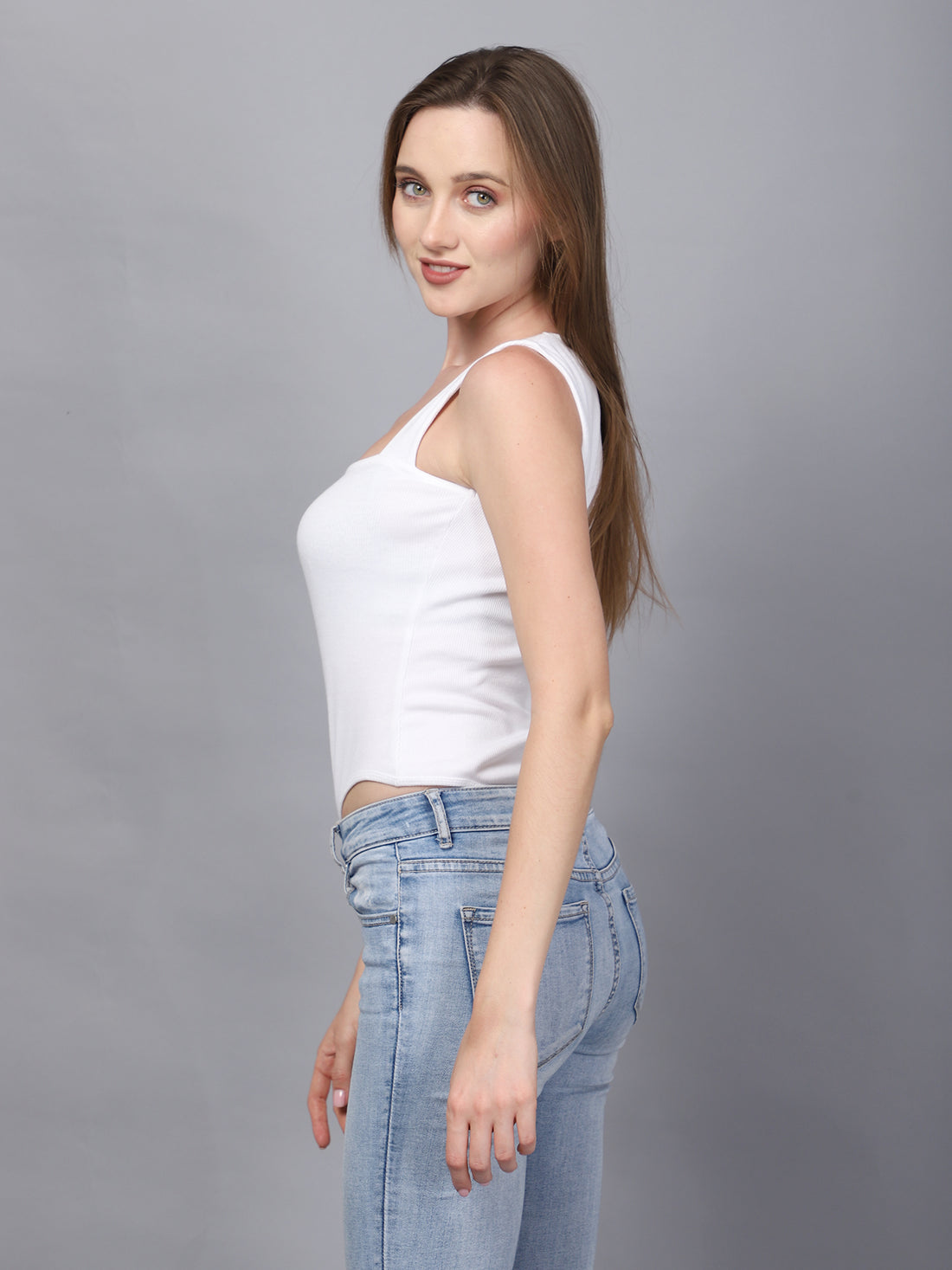 WHITE SQUARE NECK SLEEVELESS BODYSUIT